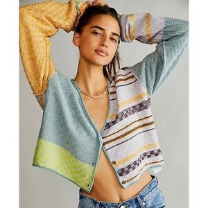 Free People Ready Set Go Cardigan Sweater M/L Gambit Combo Patchwork Grunge Mix